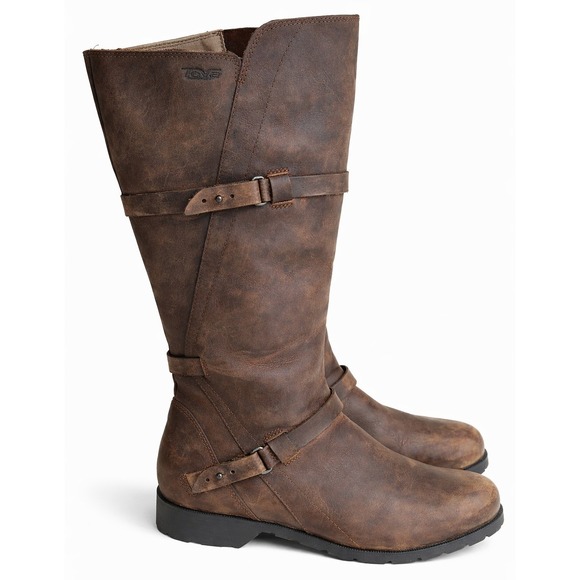 Teva De La Vina EU 40.5 US 9.5 Brown Leather Tall Riding Boots Waterproof Flat